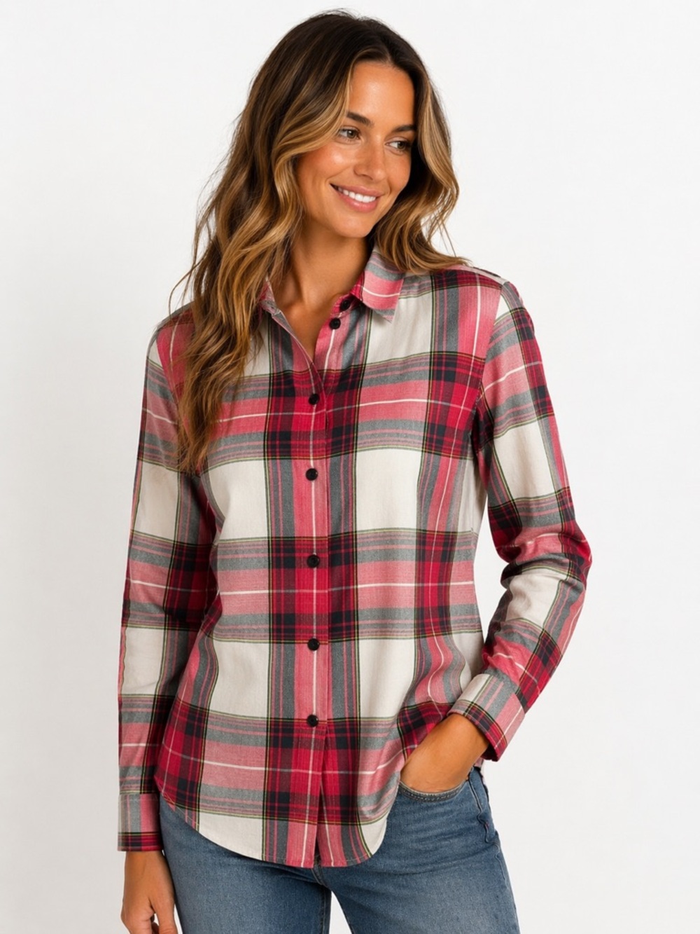 Foxcroft for Appleseed’s Plaid Button Down Shirt Wrinkle Free Size 14 Preppy